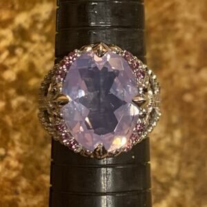 Judith Ripka Ring Size 8 Sterling Silver, Pink Rose Quartz & Rhodolite Garnet